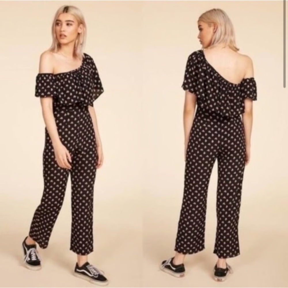 Flynn Skye Claire Jumper, Black Floral Patterned Off-Shoulder Jumpsuit